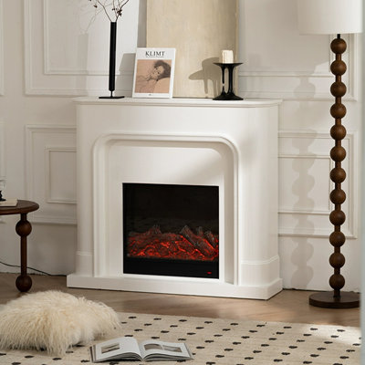 Beige Manufactured Wood Electric Fireplace