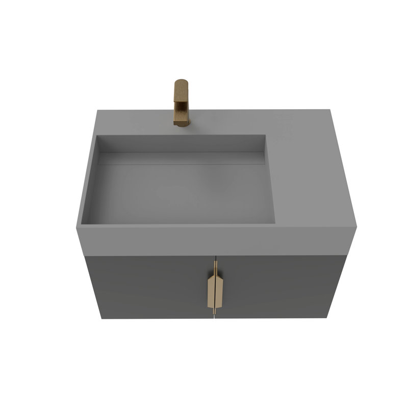 Ensemble de meuble-lavabo mural simple 30 po avec surface solide Amazon, Gris, Noir, Or