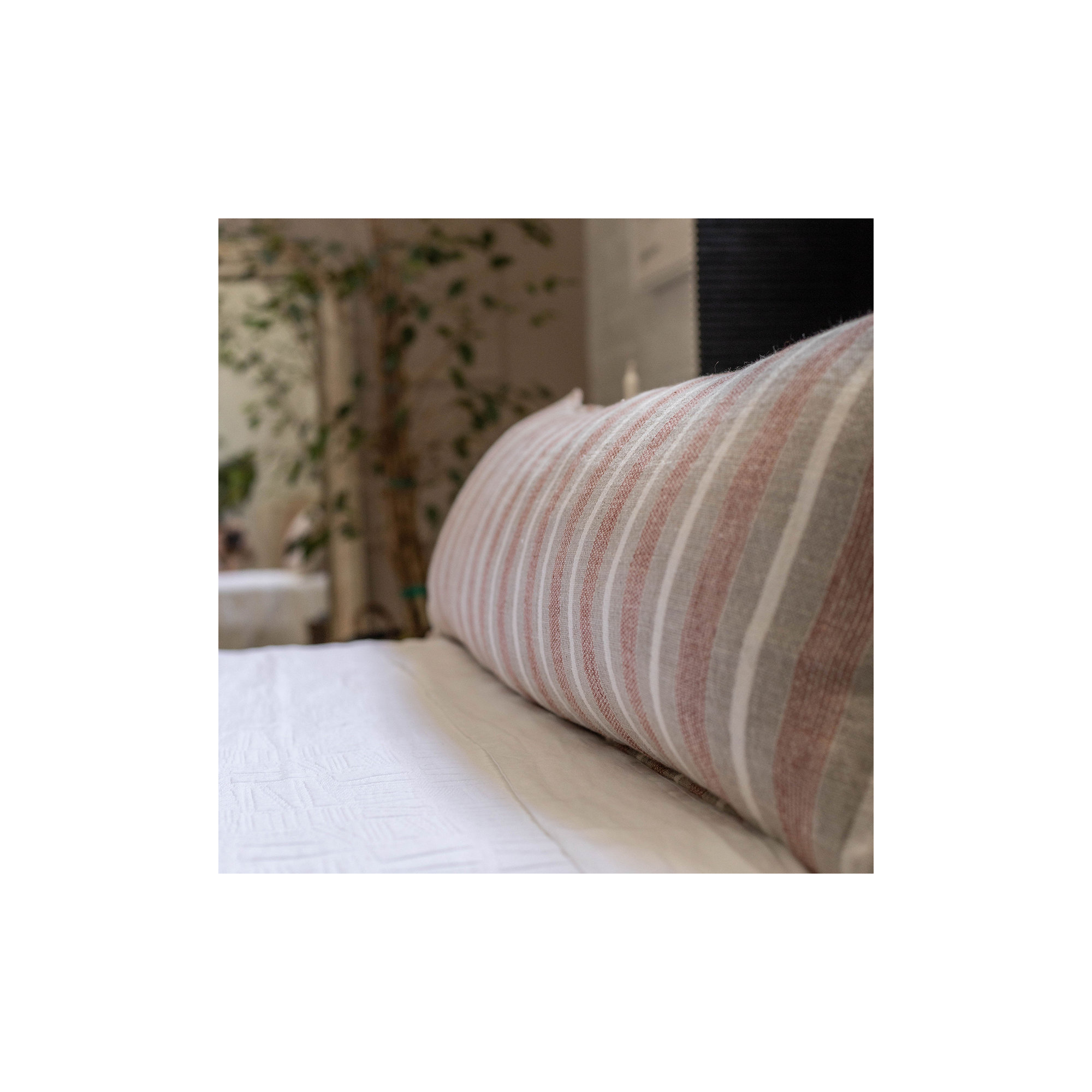 Montecito Striped Linen Throw Pillow, 18" x 60", Rectangular