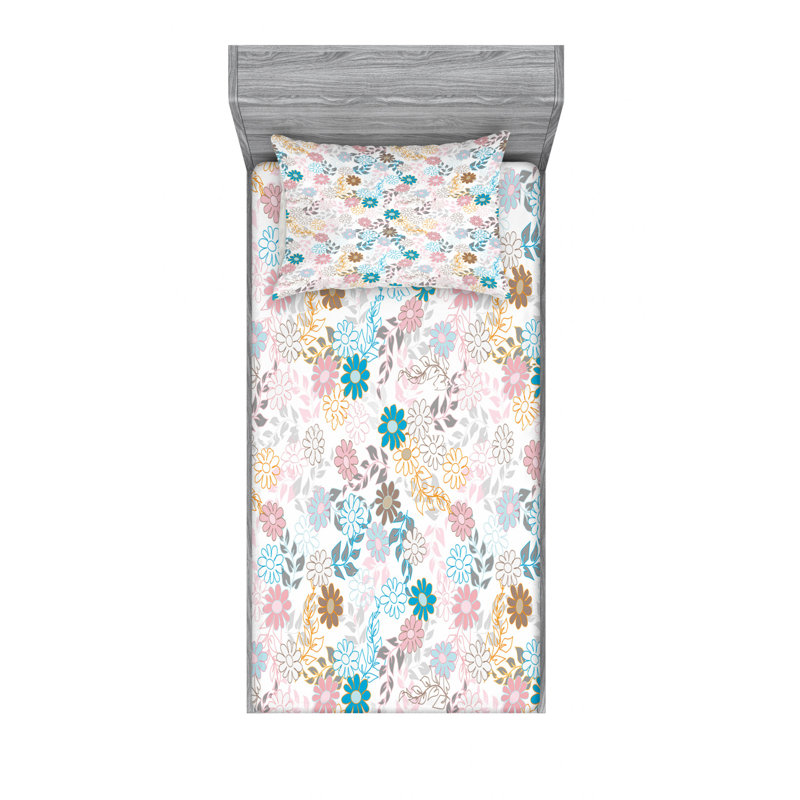 Microfiber Floral Sheet Set, Twin Sheet Set with Fitted Sheet