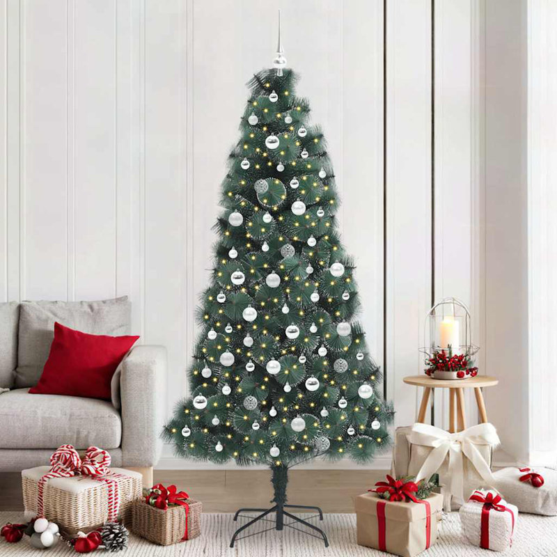Artificial Pre-lit Christmas Tree with Ball Set, Silver, 6.89' H