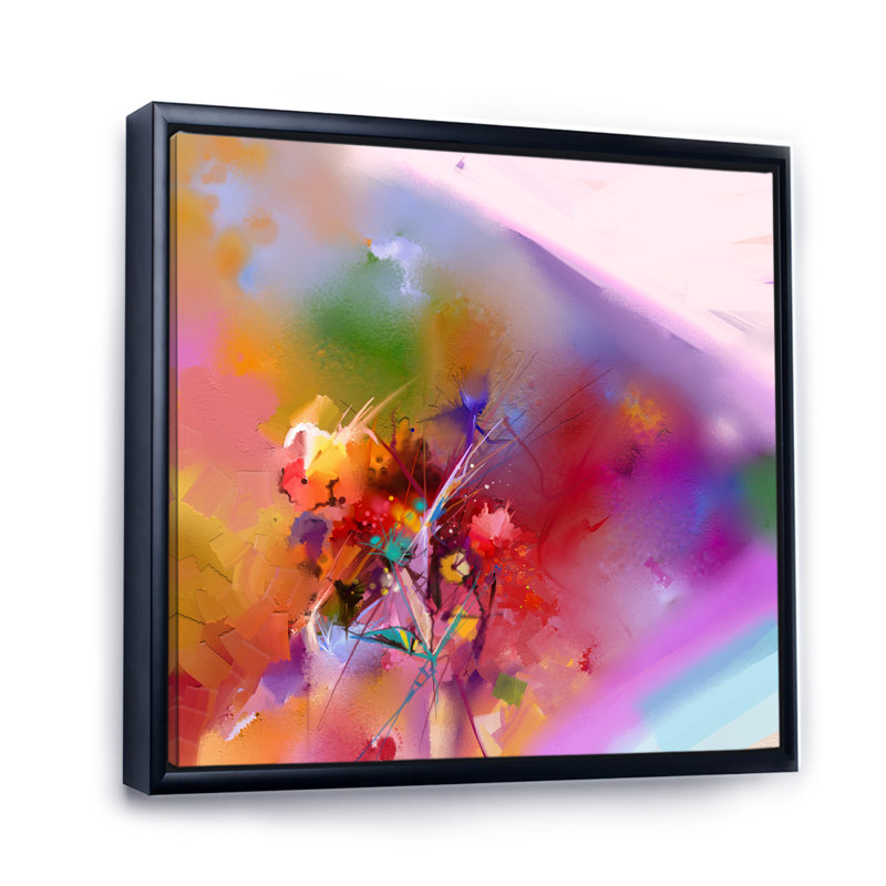 «Abstract Floral Oil Color», reproduction de cadre photo sur toile, H 16 po x l 16 po x P 1 po, Cadre flottant noir