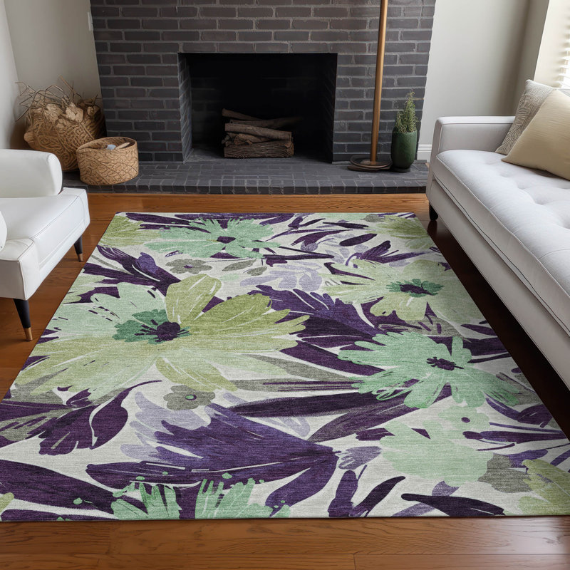 Machine Washable Indoor/Outdoor Claudian ACN1485 Purple Rug, Rectangle 9' x 12'