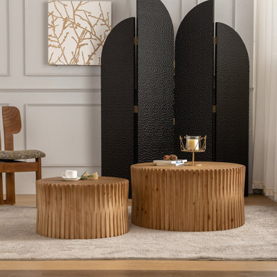 Set Of 2 Coffee Table Set With Vertical Textured Embossed Design by Loon Peak