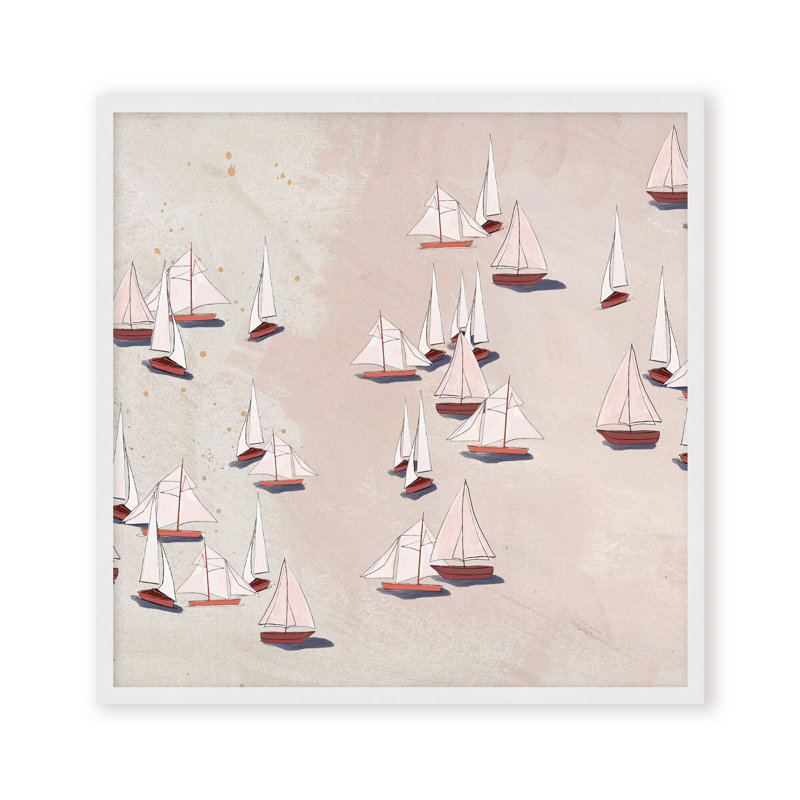 Coastal Retreat Modern Ensemble: Sailboat Odyssey, 24" H x 24" W, Framed Canvas, White