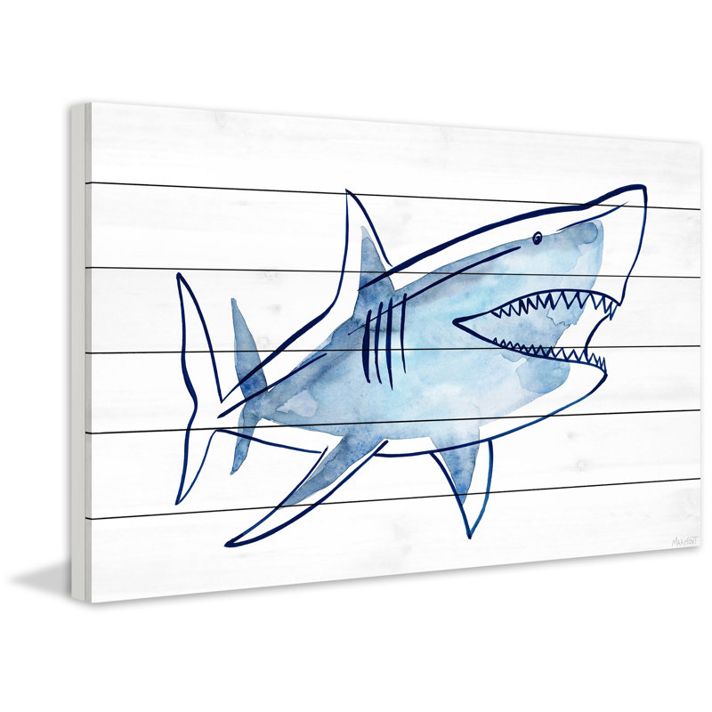 'Shark Outline' Art Print on White Wood, 24" H x 36" W  x 1.5" D