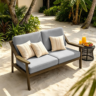 Causeuse d'extérieur en bois de teck avec coussin et accoudoirs Marlo