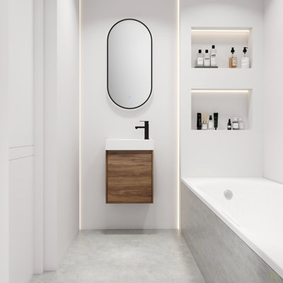 Petit meuble-lavabo flottant de 18 pouces avec lavabo simple, convenant à une petite salle de bain