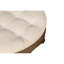 Table basse ronde avec pattes en bois - Revêtement en lin beige et blanc et rangement