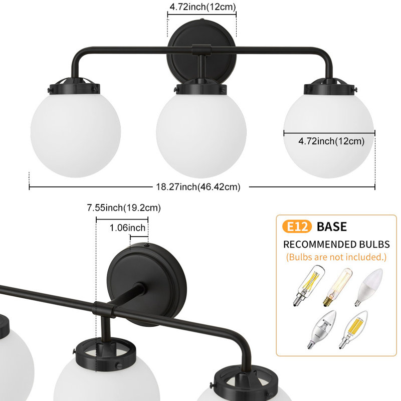 Jaxon Dimmable Vanity Light, Bulbs not Included, 3, Matte Black