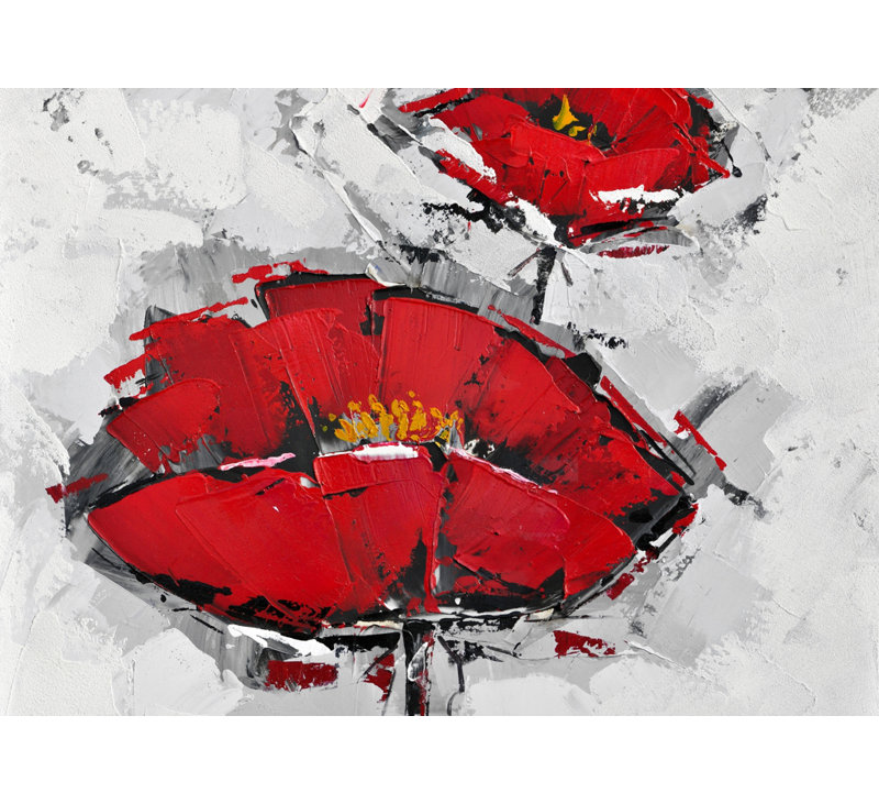 Art texturé sur toile, coquelicots rouges texturés