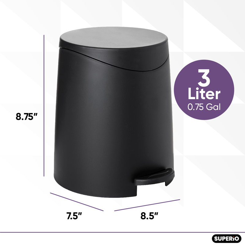 Mini poubelle à pédale Superio, 3 L, Noir