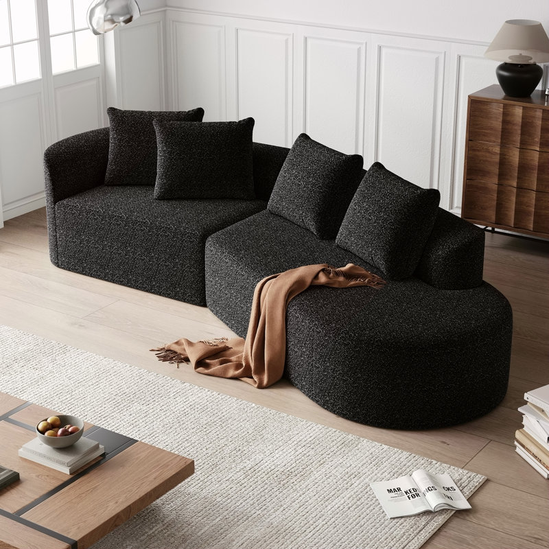Canapé modulaire surdimensionné et rembourré Modern, Chenille noir, Orienté à droite