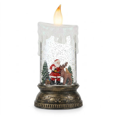 LED Christmas Musical Snow Globe Lantern with Timer & Glitter