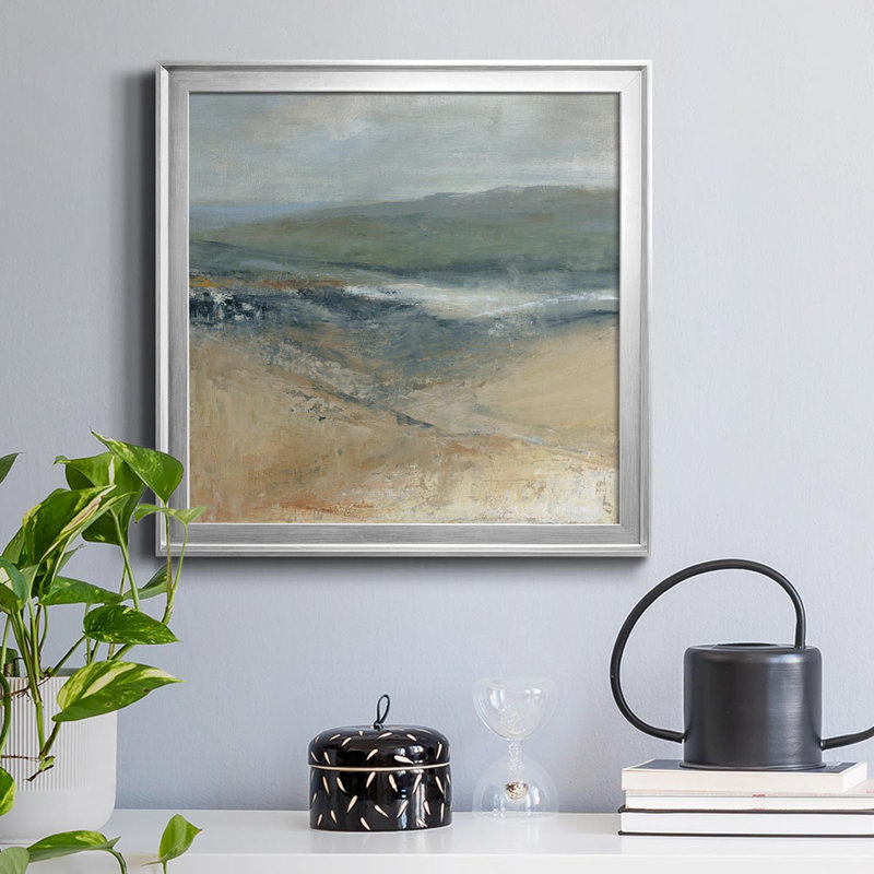 Rolling Seaside I - Peinture sur toile encadrée, H 26,5 po x l 26,5 po x P 1,5 po, Argent