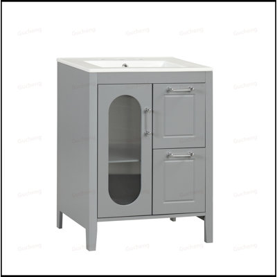 Meuble-lavabo 24 po avec lavabo, bois massif et panneau de fibres à densité moyenne
