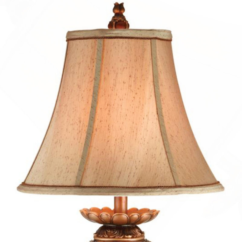 Lampe de table haute en polyrésine 31 "avec finition rouge et brune, abat-jour en lin
