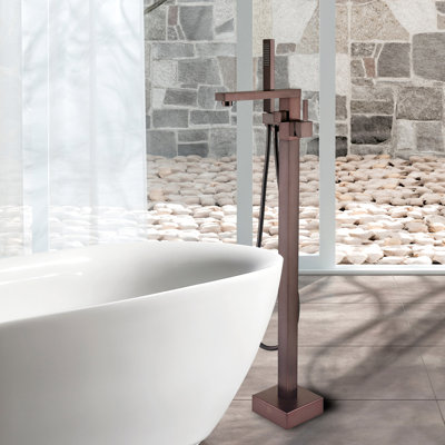 Freestanding Tub Faucet With Hand Shower In Bronze - Metal Build-up Bathtub Metal, Elegant Outlook