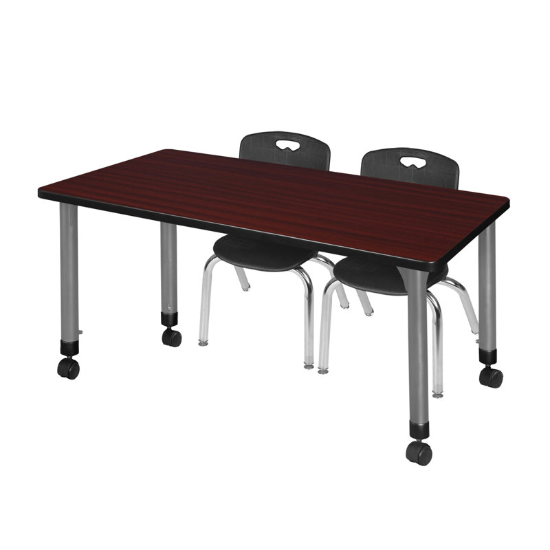 Table de classe réglable Kee Mobile, 2 chaises empilables et base Andy, Noir, Acajou, H 34 po x l 48 po x P 24 po
