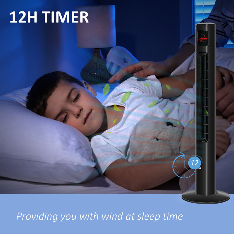 HOMCOM Freestanding Tower Fan Cooling For Home Bedroom With Oscillating, 3 Speed, 12H Timer, LED Sensor Panel, Remote Controller