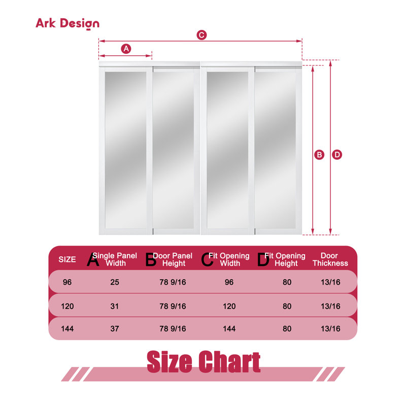 80" White Prefinished Mirrored Closet Sliding Door with Hardware Kit, 96" x 80"