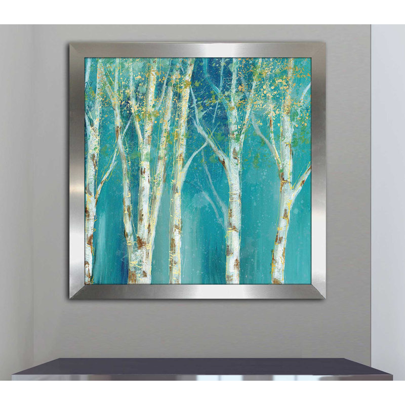 «Birch II», reproduction de peinture acrylique, H 25,5 po x l 25,5 po x P 1 po, Encadrement argenté