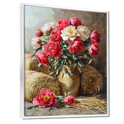 Diyor pivoines près des balles de foin II - pivoines, reproductions encadrées