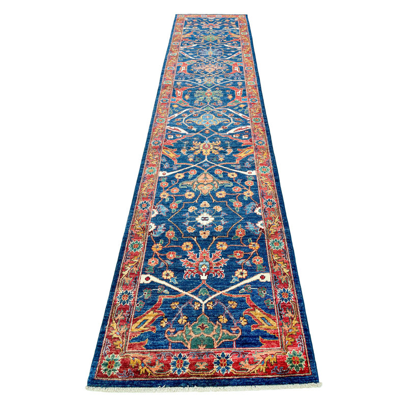 Tapis bleu marine / rouge en laine New Age Tribal 2 pi 9 po x 7 pi 11 po Tribal