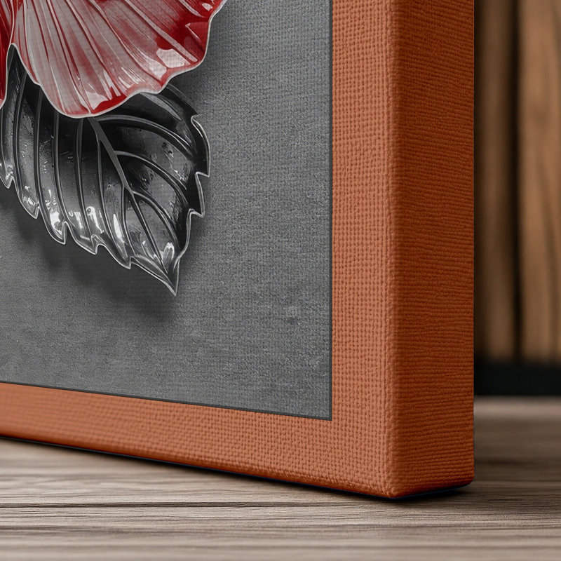 Hibiscus in Bloom Botanical - Wrapped Canvas, 24x16 - 61.0 x 40.6 cm, Terracotta Border