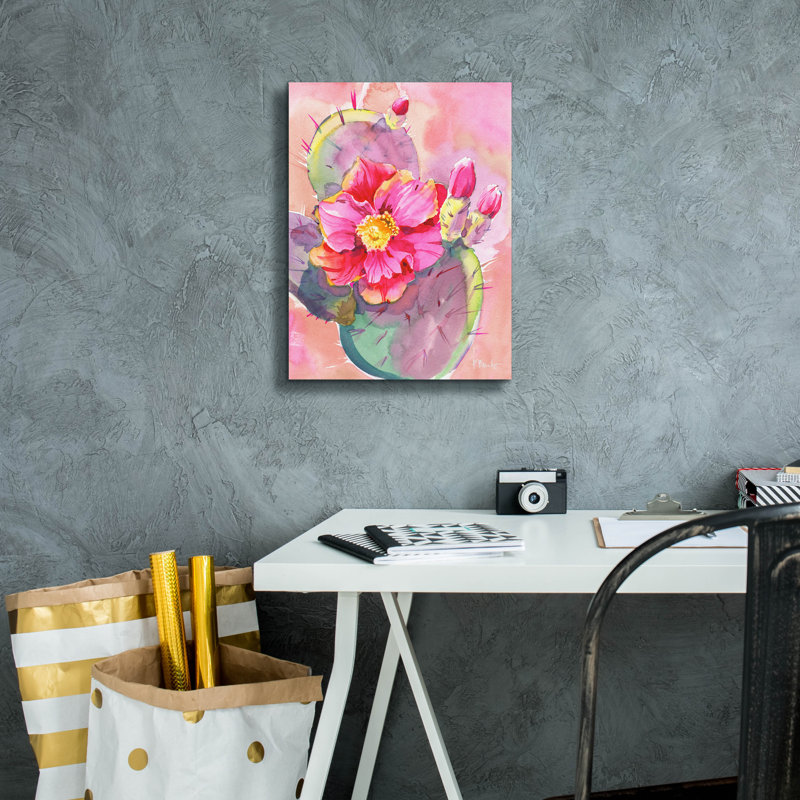 «Cactus Bloom I» par Paul Brent, art mural sur toile, H 16 po x l 12 po x P 0,75 po