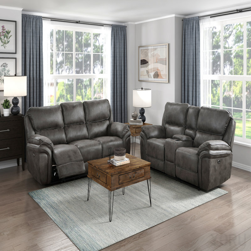 Ensemble de canapé de salon moelleux 2pc avec canapé inclinable électrique et causeuse gris, Gris
