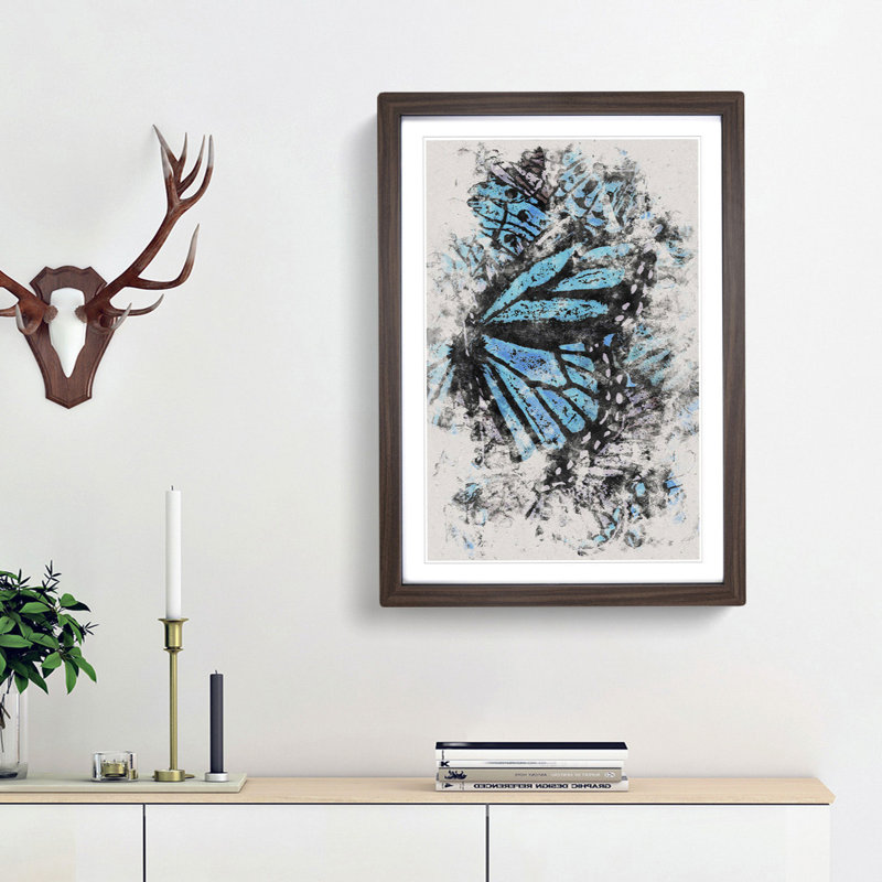 The Blue Butterfly Effect - Picture Frame Graphic Art, Walnut Framed, 63cm H x 45cm W x 2cm D