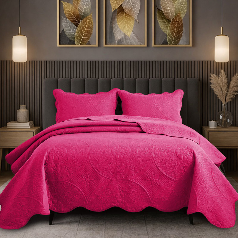 Floral Embossed Quilt Set, Pink, Twin Bedspread + 1 Standard Sham