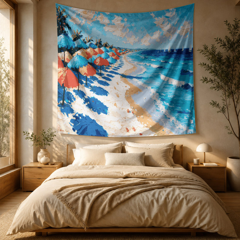 Tapisserie murale Coastal Beach Umbrella Paradise, 88 po x 104 po