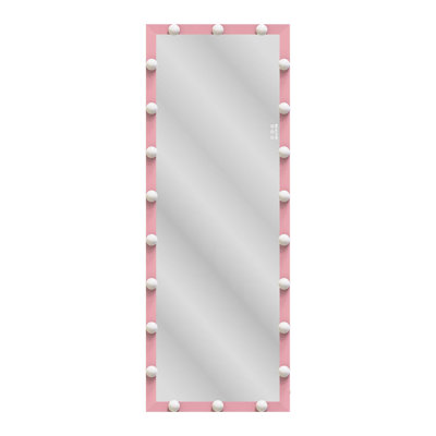 Full Length Mirror with Lights Full Body Vanity Mirror with 3 Color Modes Wall Lighted  Standing Floor Mirror for Dressing Room Bedroom Hotel Touch Control Pink 62.6"x23.3"