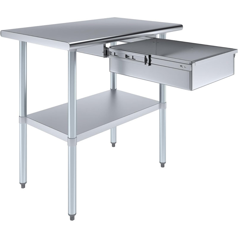 Table en acier inoxydable 430 avec tiroir, poste de travail commercial, 36 po L x 24 po P., 3624