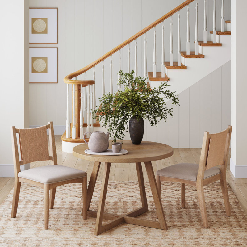Chaise en bois massif avec dossier en ruppie maritime, 2, Marron clair