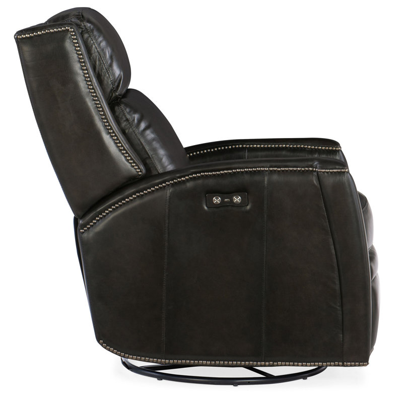 Dunsten Leather Swivel Power Recliner, Cuir véritable brun foncé
