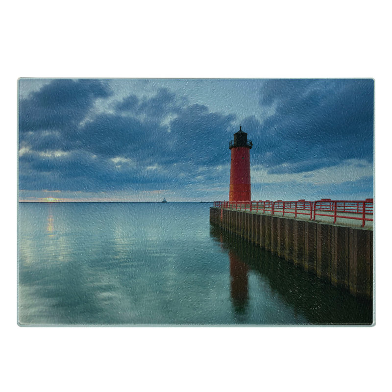 Ambesonne Wisconsin Tempered Glass Cutting Board Dramatic Sky Lighthouse Multicolor