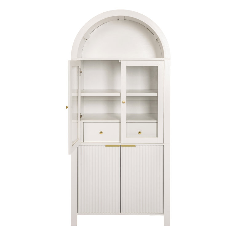 Grand garde-manger arqué cannelé de 71 po avec tablettes réglables, rangement élégant avec tiroir caché et porte vitrée pour la cuisine, le salon et la salle à manger