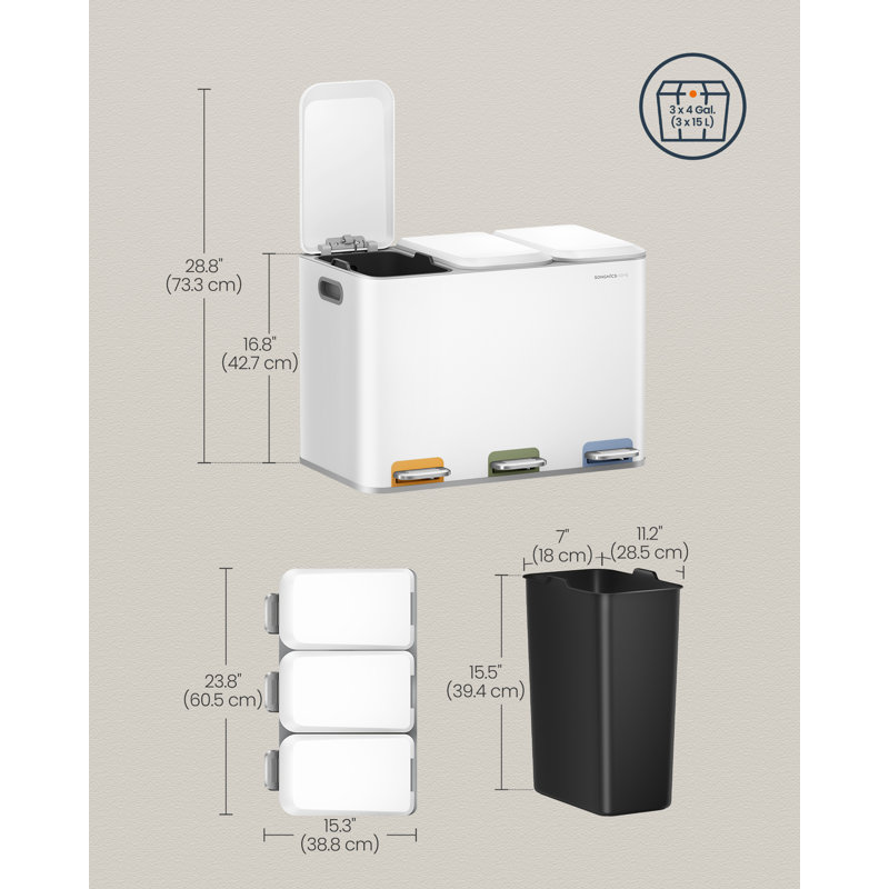 Brandalynn Metal Step On Kitchen Trash Can - 45L, White