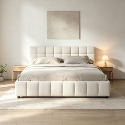 Queen Tufted Upholstered Storage Platform Bed Frame with 4 Side Drawers, No Box Spring Needed