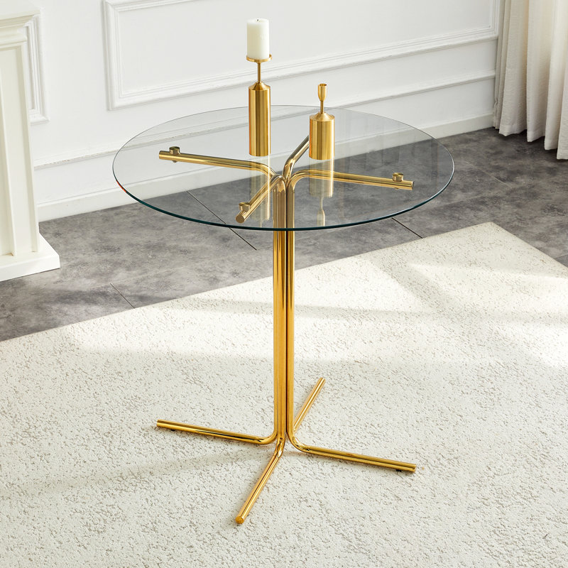 Round Dev with glass top and metal base, Gold