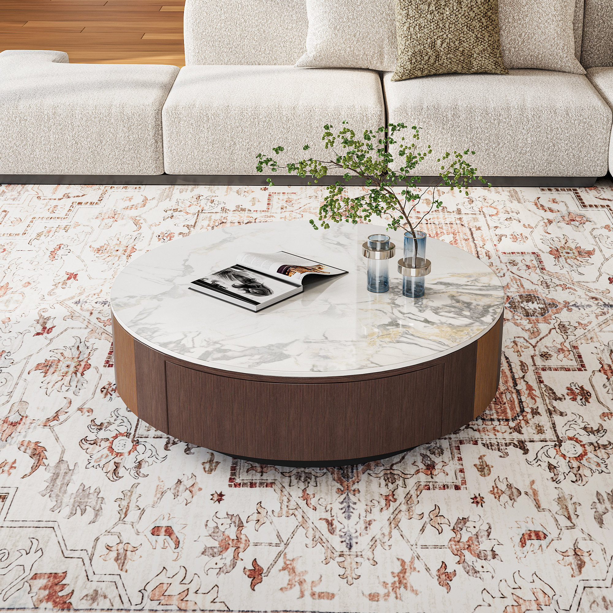 Table Basse Ronde Dw Hocuspicus Table basse ronde moderne de 35,5 po, plateau en pierre ...