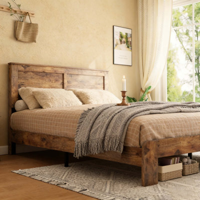 Bed Frame Queen Size, Wood Platform Bed Frame , Noise Free,No Box Spring Needed and Easy Assembly Tool,Large Under Bed Storage,Dark Brown