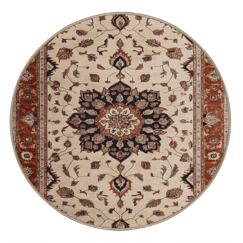 Tapis beige lavable à la machine, Rond 8 pi