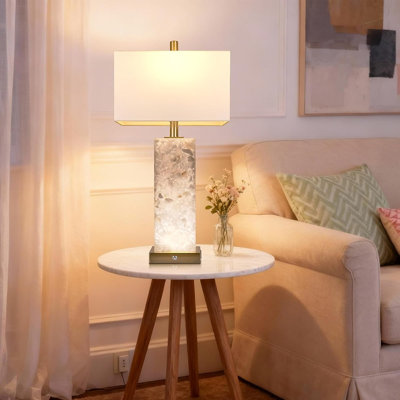 Ensemble de 2 lampes de table en marbre albâtre, lampes de chevet modernes avec veilleuse, ampoules DEL 3CCT, ports de chargement USB A et USB C