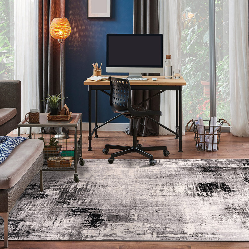 Schauer Abstract Performance Black/Ivory/Gray Rug, Rectangle 5' x 7'