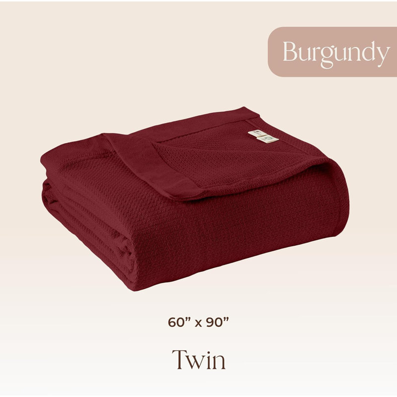 Couverture 100% coton biologique - Jeté en coton biologique certifié GOTS & Fairtrade pour lit avec un tissage doux, chaud et respirant - idéal comme couvre-lit ou couvre-lit (bourgogne, simple)