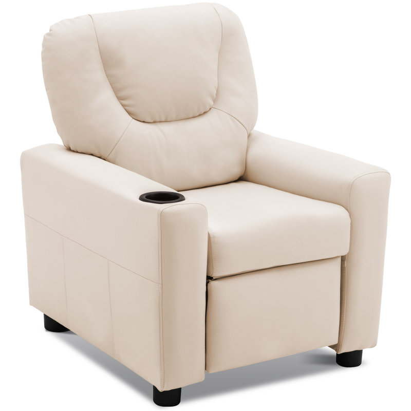 Crooms Kids Recliner Chair with Cup Holder, Cream White